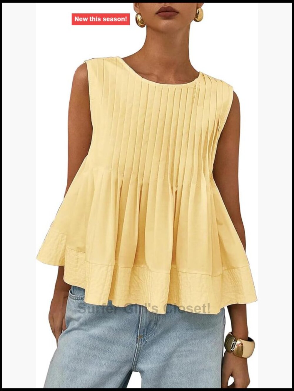 Women's Summer Sleeveless Tank Top Pleated Peplum Crew Neck Babydoll Blouse Y2K